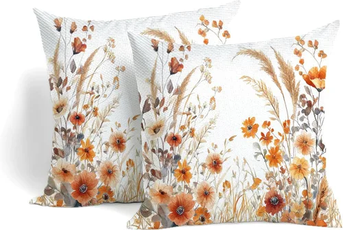 Miniatura 8 de Fundas de almohada suaves con diseño de flores rústicas para sofá, dormitorio, sala de estar, 18 x 18 pulgadas, 2