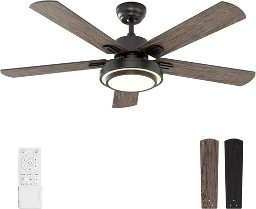 Warmiplanet - Ventilador de techo con luces y control remoto, de 52 pulgadas, con motor CC reversible de 6 velocidades, luz regulable de 3 colores,