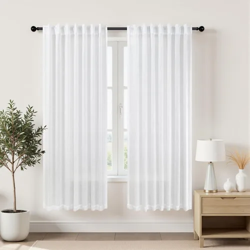 Miniatura 88 de KOUFALL Cortinas de lino azul marino de 84 pulgadas de largo, cortinas transparentes azul oscuro para sala de estar y dormitorio, medianoche
