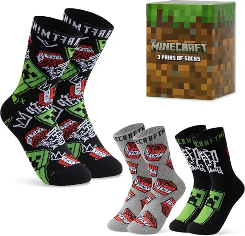 Minecraft Calcetines para niños, paquete de 3 o 5 unidades, calcetines de tobillo para niños, ricos en algodón, para uso diario, escuela, deportes,