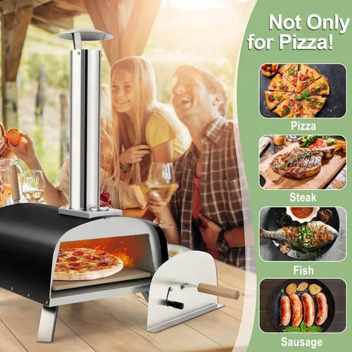 Miniatura 8 de Giantex Horno de pizza al aire libre, propano y leña con piedra para pizza de 13 pulgadas, cáscara de pizza, quemador de gas con regulador