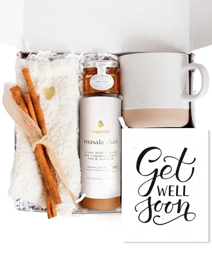 Unboxme Get Well Soon - Cesta de regalo reconfortante para mujeres, caja de cuidado personal calmante con calcetines esponjosos, taza de cerámica,