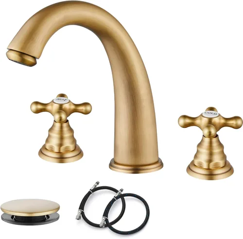 Miniatura 12 de gotonovo Accesorios de grifo de fregadero de baño de 8 pulgadas para fregadero, 3 agujeros, 2 asas cruzadas, montaje en cubierta con drenaje Latón