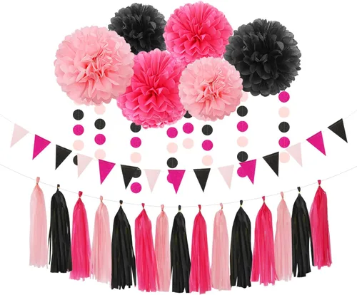 Miniatura 9 de Galentines - Decoraciones de fiesta de color rosa intenso para el día de San Valentín, 23 piezas de cumpleaños para niña, baby shower, serpentinas