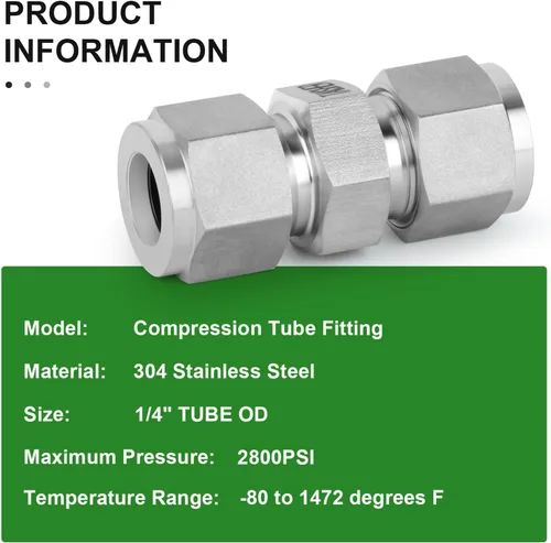 Miniatura 7 de TAISHER 2 conectores de montaje de tubo de compresión de acero inoxidable 304 (rosca plateada), tubo de 1/4" OD x 1/4" tubo OD recto adaptador