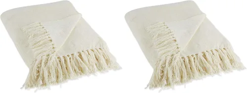 Miniatura 10 de DII Colección de mantas de chenilla con flecos sólidos, 50x60, color crema