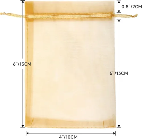 Miniatura 2 de G2PLUS Bolsas de organza de 4 x 6 pulgadas, 100 bolsas de regalo de organza dorada con cordón, bolsas de joyería de malla transparente, bolsa de Oro