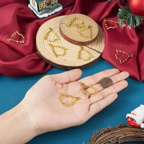 Miniatura 6 de Pandahall - 10 colgantes de bisel de aleación de árbol de Navidad con parte trasera abierta, 1.260 x 1.043 x 0.079 in, marco hueco, dijes colgantes