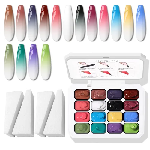 Miniatura 20 de Sponge Pat Paint Gel de Uñas, Gel Degradado para Uñas Ombre, Rubor de Uñas Floreciente Aura Uñas Removedor de Dibujo Pintura Floral Arte de Uñas 16