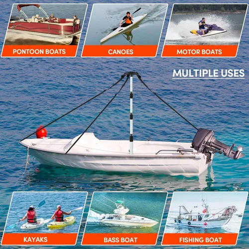 Miniatura 6 de Paquete de 2 postes de soporte para cubierta de barco, poste de soporte de aluminio ajustable en altura con base de goma antideslizante, sistema