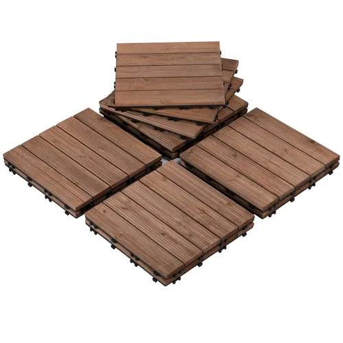 Miniatura 10 de Yaheetech 55 azulejos de terraza de patio entrelazados de madera compuesta de madera para cubierta de pisos de madera de 12 x 12 pulgadas, madera
