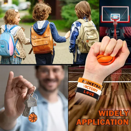 Miniatura 5 de Weysat Juego de 268 piezas de regalos de fiesta de baloncesto para 24 personas, regalos de cumpleaños, tazas de golosinas con pajitas, llaveros