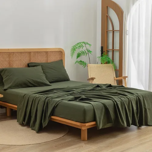Miniatura 4 de BESTOUCH Juego de sábanas 100% algodón lavado con tacto de lino, súper suave, cómodo, elegante, ligero, juego de ropa de cama para el hogar de 4