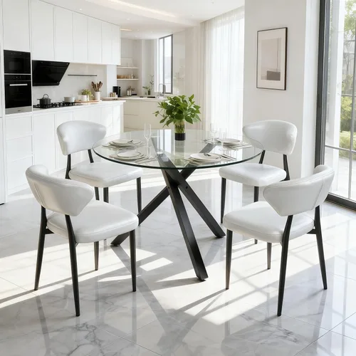 Miniatura 24 de Juego de mesa de comedor redonda de vidrio para 4, mesa de cocina redonda de 39 pulgadas y sillas para 4 personas con tapa de vidrio templado y base