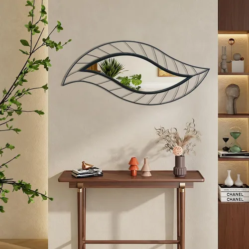 Miniatura 9 de ironsmithn Espejo Decorativo de Pared, Espejo de Lágrima de Hoja con Marco de Metal, 45" x 18.5" Espejo Negro Montado en la Pared para Tocador