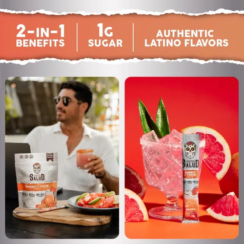 Miniatura 2 de Salud - Bebida energética 2 en 1 en polvo + Focus, Paloma, cafeína orgánica, B6 + B12, teanina, paquetes de bebida energética limpia, mezcla de agua