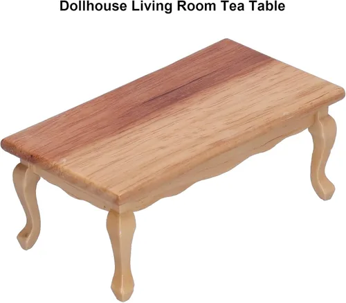 Miniatura 5 de Agatige Mesa de té en miniatura para casa de muñecas, 1:12, mesa de centro de madera para sala de estar, modelo de muebles en miniatura
