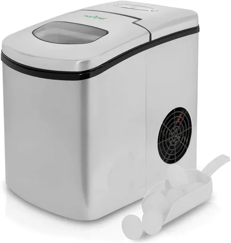 NutriChef Máquina digital para hacer hielo portátil mejorada, encimera eléctrica resistente de acero inoxidable resistente a las manchas y