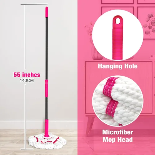 Miniatura 5 de NEWE Trapeador giratorio para limpieza de suelos, trapeador de microfibra mejorado de 18 pulgadas de ancho, mango largo de 55 pulgadas de largo