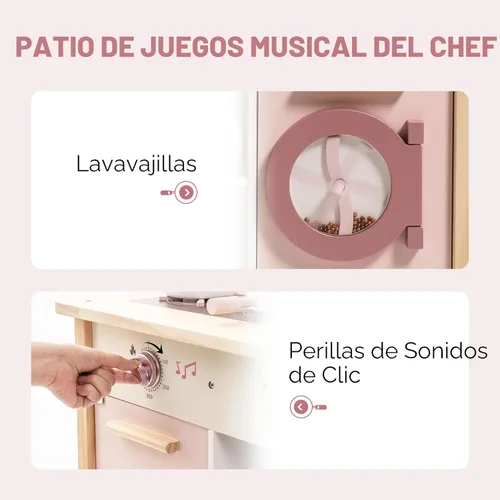 Miniatura 4 de ROBOTIME Juego de cocina de madera, juego de cocina de juego de simulación para niños con diseño realista, juego de cocina para niños y niños Rosa
