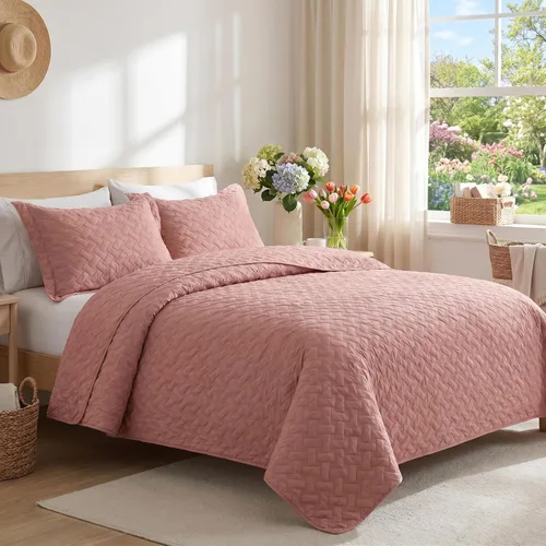 Miniatura 17 de Bedsure Colchas de tamaño Queen: colchas ligeras tamaño Queen con patrón de tejido de canasta, ropa de cama suave, colcha de edredón gris claro