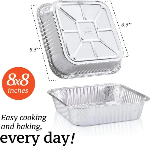 Miniatura 2 de Moldes de papel de aluminio de 8 x 8 pulgadas (paquete de 55) – Moldes de aluminio cuadrados de 8 pulgadas – Moldes desechables para hornear