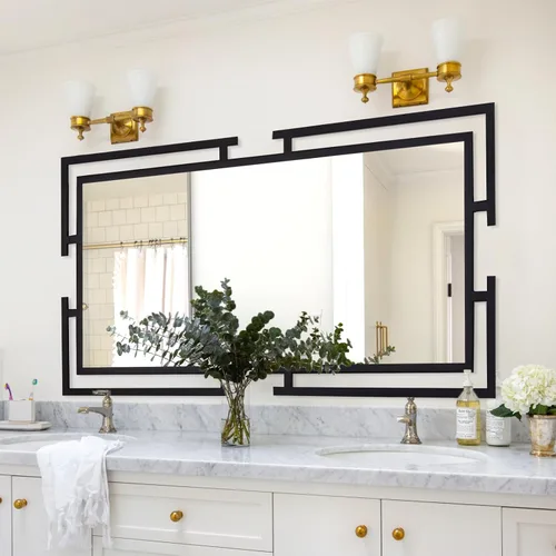Miniatura 16 de Espejo de pared decorativo grande, espejo negro de 24 x 36 pulgadas para baño, decoración de pared de vidrio templado con marco de metal para sala
