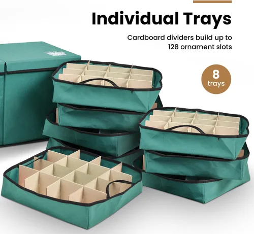 Miniatura 3 de Holiday Cheer Caja de almacenamiento prémium para adornos navideños con 8 bandejas – Contenedor de almacenamiento navideño con divisores perfecto