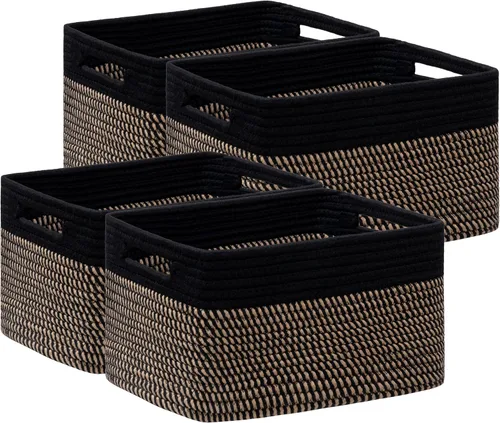 Miniatura 15 de UBBCARE Paquete de 2 cestas de almacenamiento para organizar, cestas de estante con asas, cestas de almacenamiento tejidas para estantería/estante