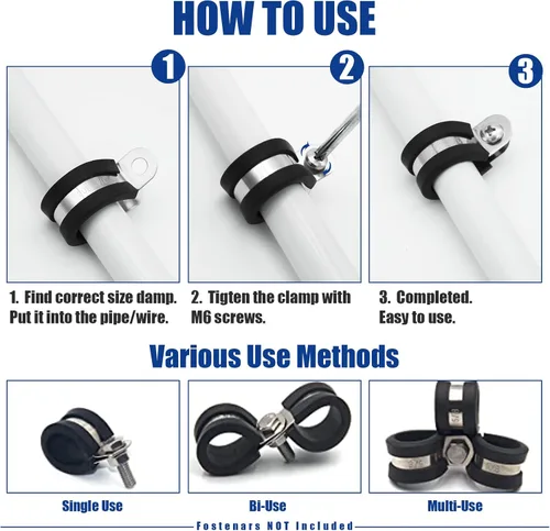 Miniatura 4 de Kit surtido de 106 abrazaderas de cable, (0.23 a 0.79 pulgadas) - Abrazadera de tubo aislada acolchada de acero inoxidable 304, abrazadera de bucle