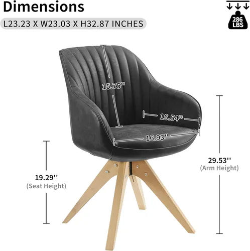 Miniatura 2 de Art Leon Silla de oficina sin ruedas, silla de escritorio moderna de mediados de siglo, silla giratoria con patas de madera de roble, sillón