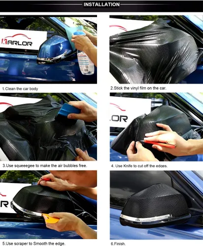 Miniatura 6 de LZLRUN Envoltura de vinilo de fibra de carbono 5D - Calificada para uso al aire libre y en automóviles - 1 pie x 5 pies Incluye espátula y aplicador