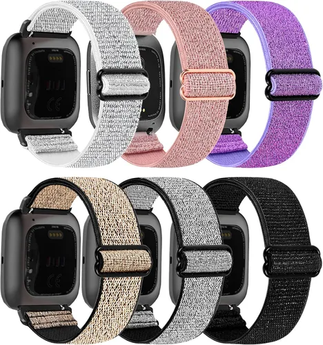 Miniatura 11 de Paquete de 6 correas elásticas ajustables para reloj compatibles con Fitbit Versa/Fitbit Versa Lite/Fitbit Versa 2 para mujeres y hombres, correa