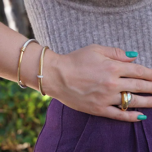 Miniatura 3 de WISTIC Gold Bracelet Bangle for Women Girls Silver Mixible Cable Wire Cuff Twisted Chunky Polished Bracelet for Girls Stainless Steel Vintage Jewelry