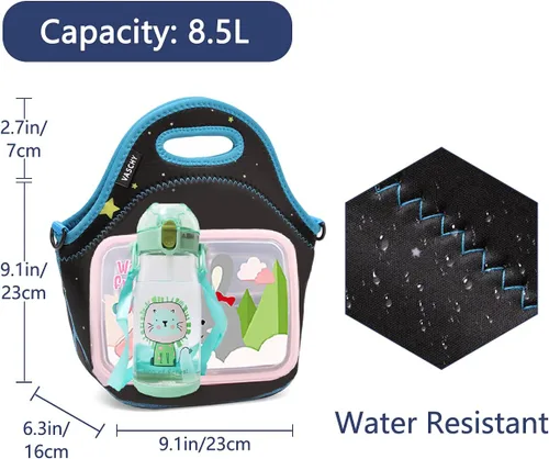 Miniatura 5 de VASCHY Bolsa de almuerzo para niños, bolsa de almuerzo ligera de neopreno aislada para niños, escuela, guardería, jardín de infantes, astronauta