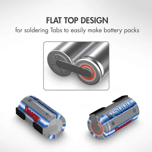 Miniatura 4 de Tenergy Batería recargable NiMH SubC de 5000 mAh con parte superior plana (con pestañas), paquete de 10
