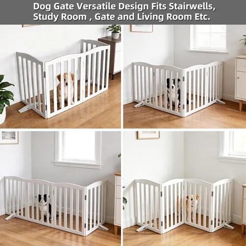 Miniatura 4 de Puerta para Perros Independiente para Interiores, Puerta para Perros Plegable, Puertas para Perros para Entradas, Escaleras o Pasillos, Puerta Blanco