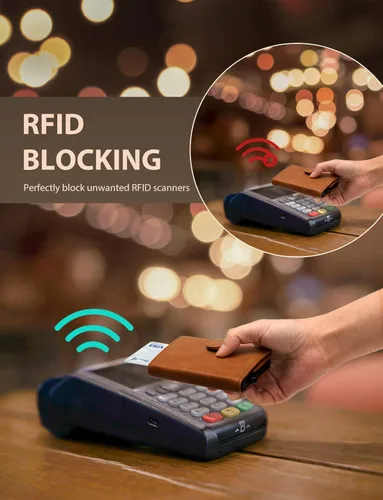 Miniatura 3 de LUNGEAR Tarjetero de cuero para tarjetas de crédito automático, billetera minimalista delgada con bloqueo RFID para hombre y mujer