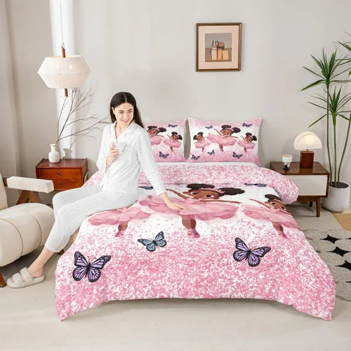 Miniatura 101 de Erosebridal Juego de ropa de cama de princesa de ballet, tamaño Queen, juego de edredón de 3 piezas para niñas bailarinas de ballet, lindo juego