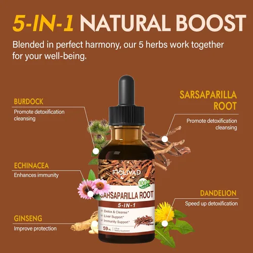 Miniatura 4 de Gotas de raíz de zarzaparrilla para desintoxicación y limpieza, apoyo hepático y apoyo inmunológico. Mezcla natural con extracto de equinácea