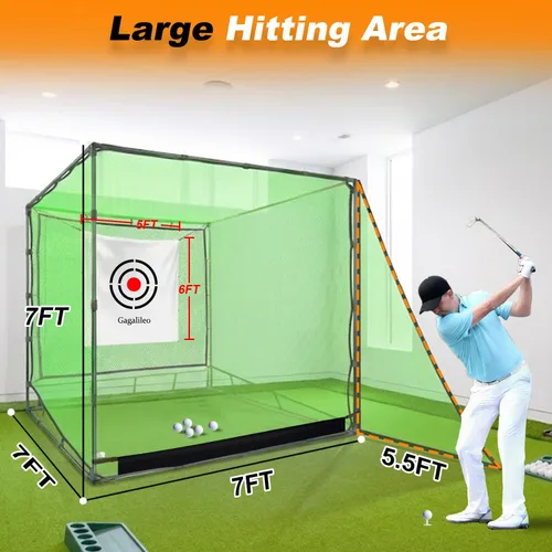 Miniatura 2 de Gagalileo Golf Driving Cage Net: Heavy Duty 1 in Steel Frame - Noise Reduction Target for Backyard Garage Indoor Simulator - 7x7x7 FT High Density