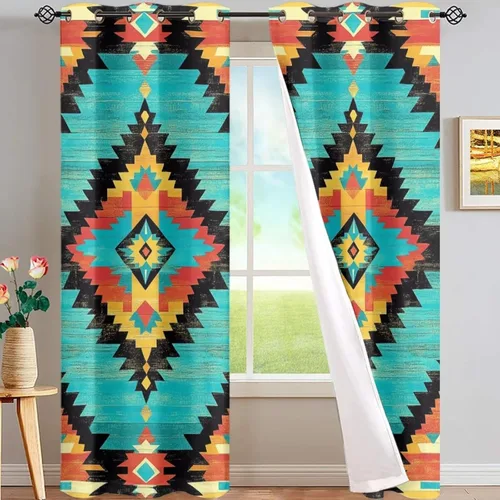 Miniatura 68 de Dreaweet African Tribal Blackout Curtains 63 Inch Long 2 Panels Set Bohemian Ethnic Geometric Grommet Top Thermal Insulated Curtains for Living Room