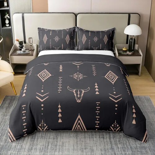 Miniatura 14 de Juego de ropa de cama 100% algodón exótico con funda de edredón individual, diseño tribal, suroeste americano, étnico, bohemio, abstracto