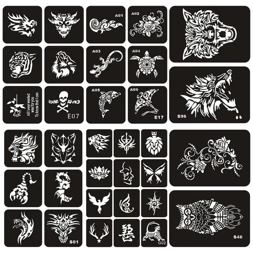 Kotbs 6 hojas de plantillas temporales de tatuaje, 34 piezas de plantillas de tatuajes de henna con patrón de tótem de tigre y lobo, plantillas de