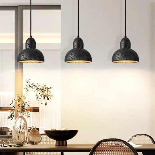 Miniatura 2 de Lámpara colgante de isla de cocina de 5.9 pulgadas, moderna lámpara colgante de travertino negro, cable ajustable E27/E26 para comedor, dormitorio