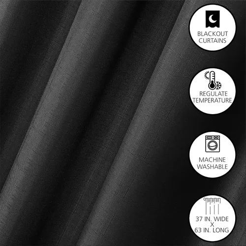 Miniatura 4 de Dearfoams Juego de 2 cortinas opacas de eficiencia energética, 37 x 63 pulgadas, color negro