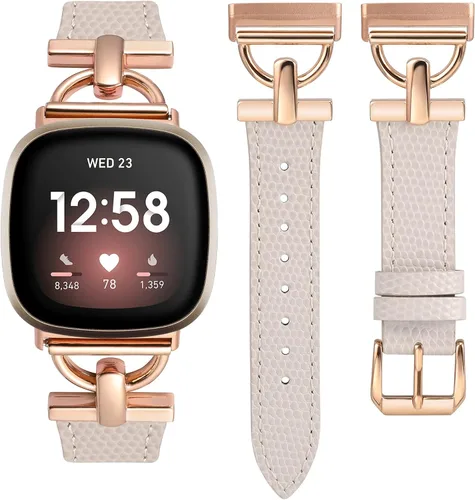 Miniatura 11 de Wearlizer Correa de cuero compatible con Fitbit Versa 3/4 Sense 2, correa de cuero elegante con hebilla de metal en forma de D para reloj