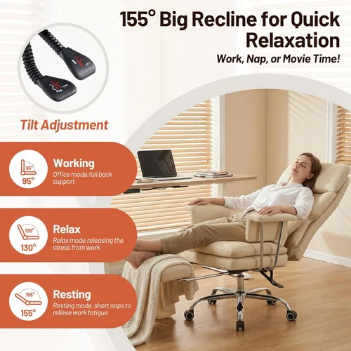 Miniatura 3 de Furniliving Silla de oficina grande y alta con reposapiés, silla de oficina ejecutiva de piel sintética con respaldo alto y soporte lumbar
