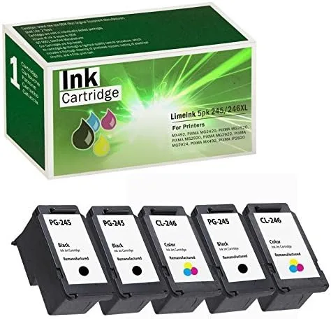 Limeink 5 cartuchos de tinta remanufacturados de repuesto para 245xl Cartucho de tinta para Canon Ink 245 y 246 para Canon MG2522 Cartuchos de tinta