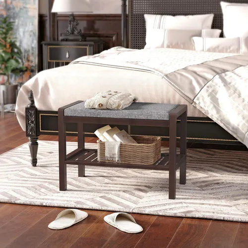 Miniatura 2 de SONGMICS Zapatero con asiento acolchado tapizado, estante de almacenamiento, organizador de zapatos, soporta hasta 350 libras, ideal para entrada